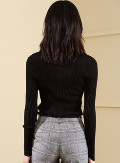 Stylish High Neck Solid Color Perspective Slim Sweater