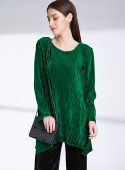 O-neck Plus Size Irregular Velvet Pullover Blouse