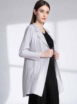 Fashion Notched Long Sleeve Slim Pleated Trench Coat