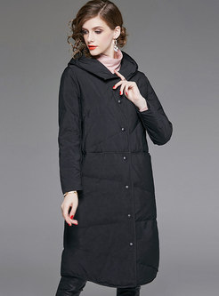 Winter Trendy Hooded Monochrome Down Coat