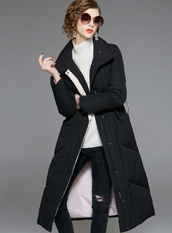 Fashion Black Duck Down Elegant Long Down Coat