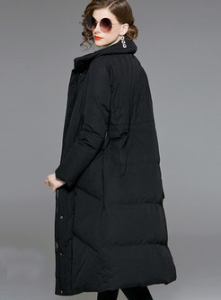 Fashion Black Duck Down Elegant Long Down Coat