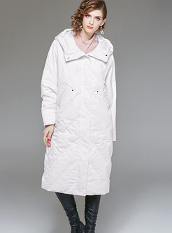 Fashion White Hooded Knee-length Down Coat