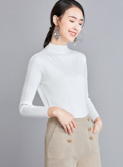 Pure Color Stand Collar Slim Knitted Sweater