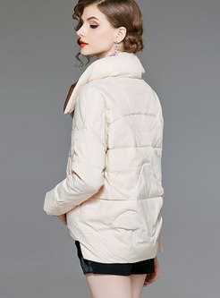 Stylish Elegant Beige-white Cropped Down Coat 