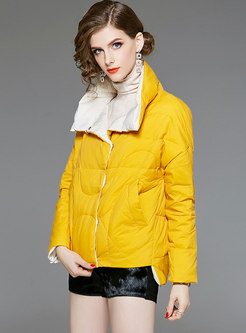 Stylish Elegant Yellow Cropped Down Coat 