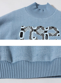 Brief Letter Embroidered High Neck Sweatshirt