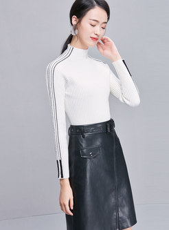 Brief Color-blocked High Neck Slim Knitted Sweater