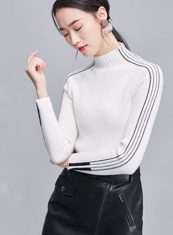 Brief Color-blocked High Neck Slim Knitted Sweater