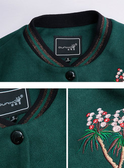 Color-blocked Embroidered Stand Collar Short Coat