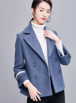 Turn Down Collar Double-breasted Short Woolen Coat