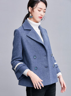 Turn Down Collar Double-breasted Short Woolen Coat