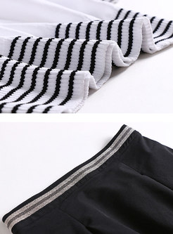 Fashion White Long Sleeve Sweater & Black High Waist Skirt