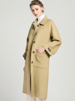 Fashion Lapel Single-breasted Big Pocket Woolen Coat