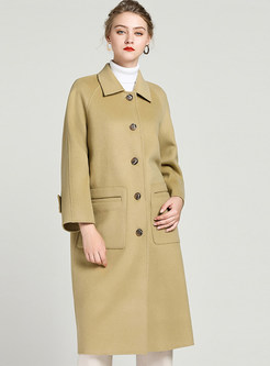 Fashion Lapel Single-breasted Big Pocket Woolen Coat
