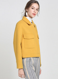 Yellow Turn Down Collar Single-breasted Woolen Short Coat