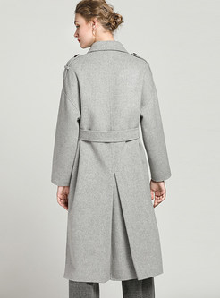 Double-breasted Tie-waist Slit Woolen Coat
