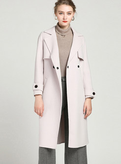 Solid Color Notched Patchwork Tie-waist Overcoat