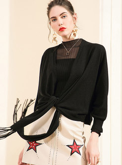 Trendy Black Bat Sleeve All-matched Bottoming Top