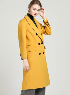 Trendy Double-breasted Slim Solid Color Wool Coat