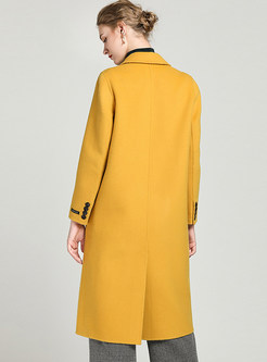 Trendy Double-breasted Slim Solid Color Wool Coat