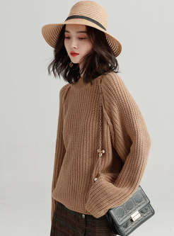 Solid Color O-neck Pullover Loose Sweater