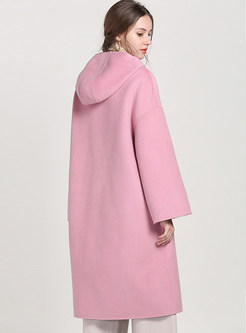 Solid Color Hooded Tied Long Sleeve Loose Coat