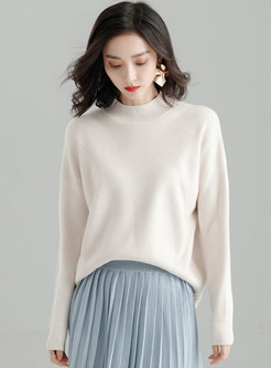 Solid Color Half Turtle Neck Pullover Sweater
