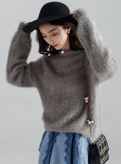 Pure Color O-neck Loose Pullover Sweater