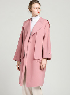Hooded Long Sleeve Straight Knee-length Overcoat