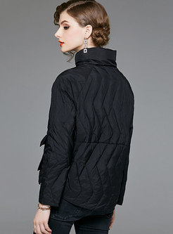 Stylish Black Cropped Down Coat With Single-breasted 