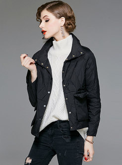 Stylish Black Cropped Down Coat With Single-breasted 