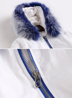 Winter Color-blocked Hooded Zipper-front Down Coat