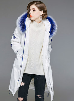 Winter Color-blocked Hooded Zipper-front Down Coat