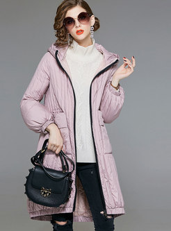 Trendy Pink Hooded Zippered Down Coat With Pockets