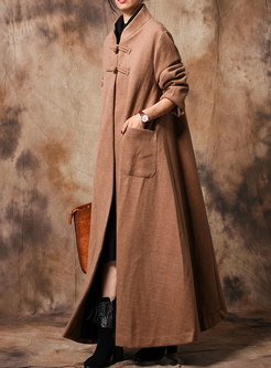 Vintage Solid Color Stand Collar Single-breasted Coat