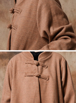 Vintage Solid Color Stand Collar Single-breasted Coat