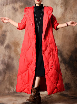Stylish Solid Color Hooded Down Coat
