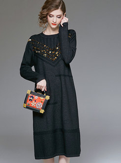 Autumn Black Knitted Self-tie Bottoming Dress