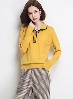 Chic Color-blocked Lapel Easy-matching Sweater