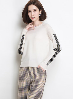Brief O-neck Color-blocked Long Sleeve Sweater