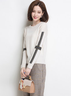 Brief O-neck Color-blocked Long Sleeve Sweater