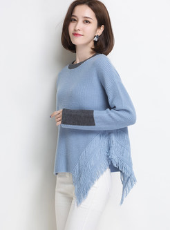 Casual Loose Pullover Asymmetric Tassel Sweater