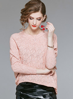 Chic Pink Knitted Hollow Out Asymmetric Top 
