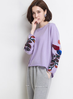O-neck Long Sleeve Pullover Print Sweater