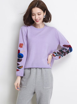 O-neck Long Sleeve Pullover Print Sweater