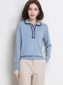 Brief Lapel Long Sleeve Pullover Slim Sweater