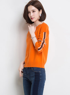 Color-blocked O-neck Long Sleeve Pullover Slim Sweater