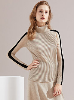 Chic Color-blocked High Neck Slim Sweater