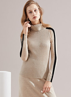 Chic Color-blocked High Neck Slim Sweater